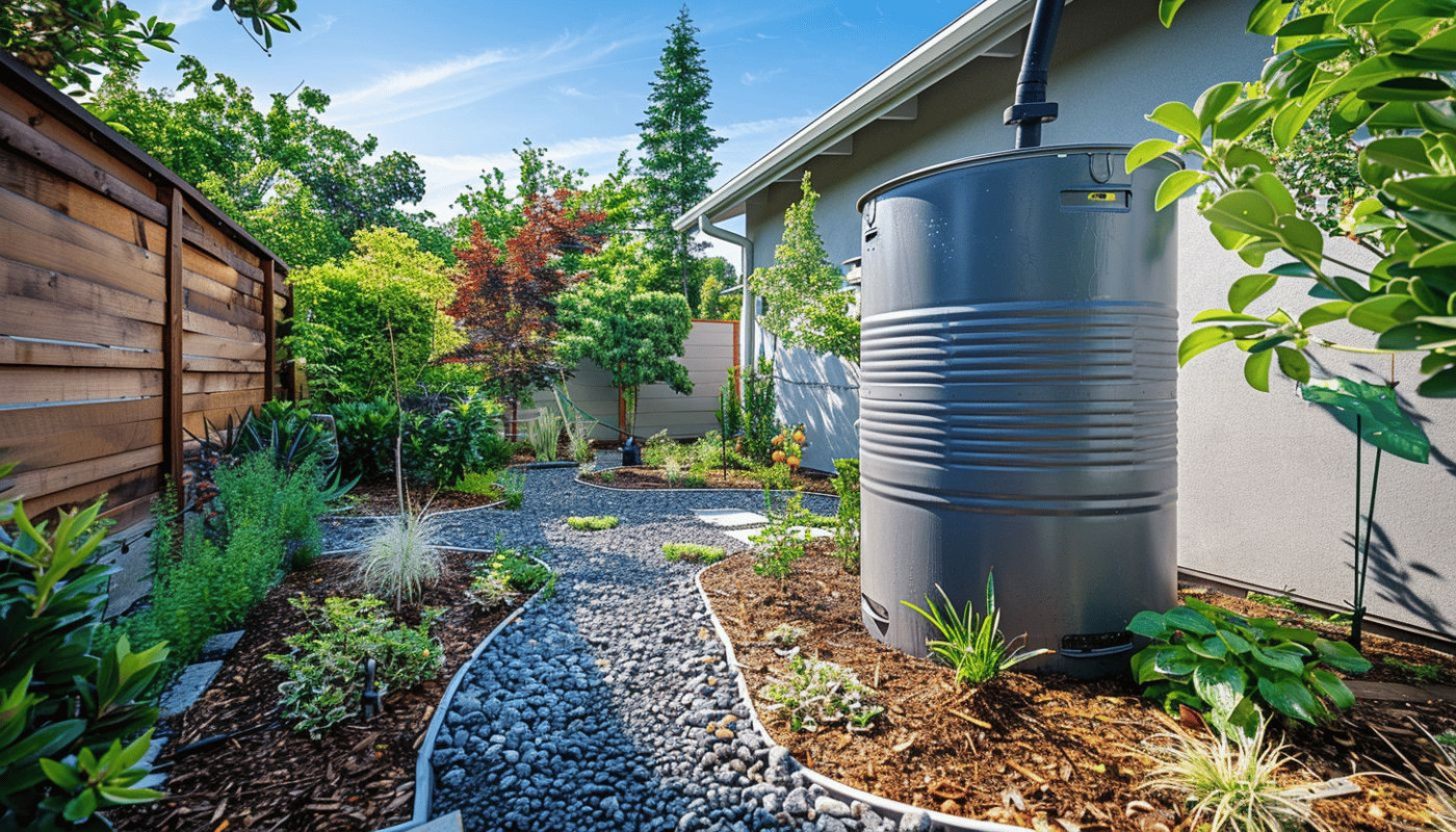 Installation d'un récupérateur d'eau de pluie pour un jardin éco-responsable